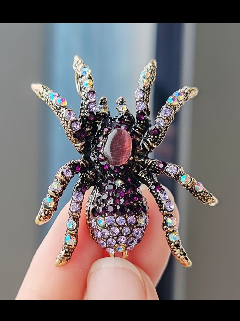 Crystal Spider Brooch - Purple Multi-Color Accent
